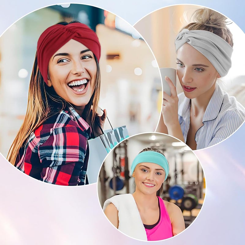 Luuao 12 Pcs Stretchy Sport Headbands for Women,Absorbed Sport Headband Soft Twist Knotted Headbands for Yoga, Workout Daily Life - Image 5